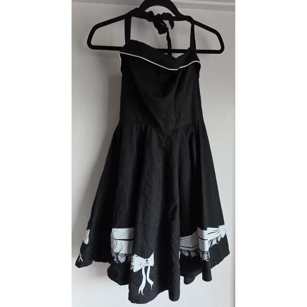 Lucky 13 Halter Dress Women Medium Black White Sleeveless Casual Retro Midi